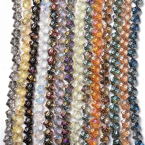 Transparent Electroplate Glass Beads Strands Rainbow Plated Star