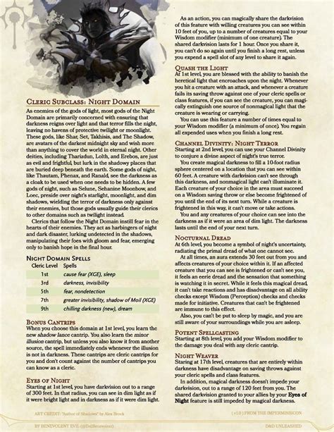 Night Domain Cleric Subclass For Dandd 5e Cleric Dungeons And Dragons Dnd