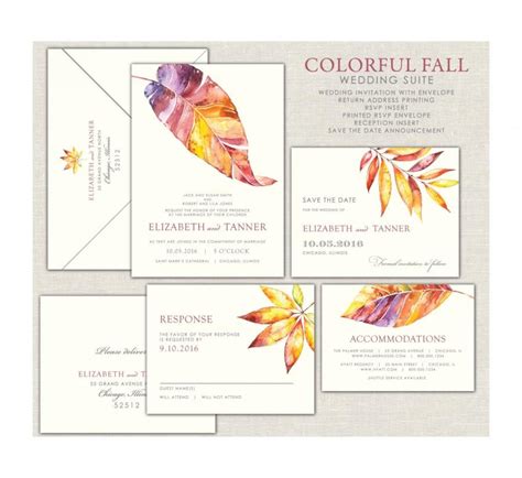 Fall Leaves Wedding Invitation, Colorful Fall Invitations, Gold Leaves ...