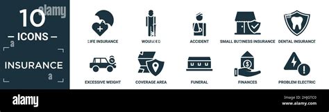 Filled Insurance Icon Set Contain Flat Life Insurance Wounded