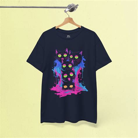 Trippy Melt Cats T Shirt Vaporwave Rave Gear Cat Shirt Neon