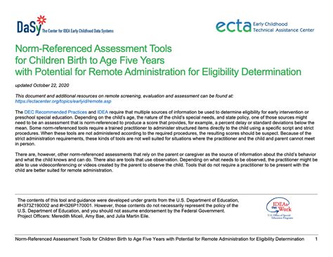 norm referenced assessment tools  children birth  age  years