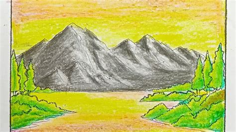 Easy Landscape Scenery Drawing With Wax Crayons For Beginners Youtube