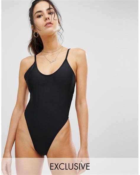 Missguided Exclusive Super High Leg Thong Swimsuit In Black Lyst