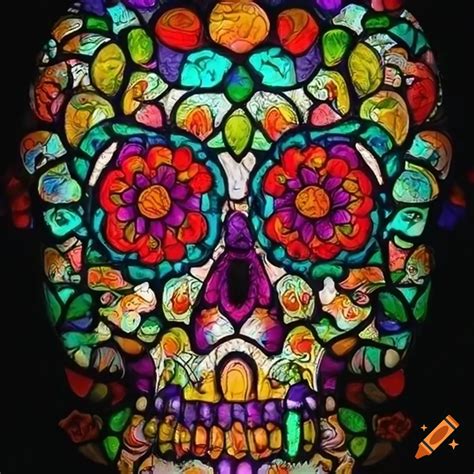 Colorful Sugar Skulls On Stained Glass Window On Craiyon