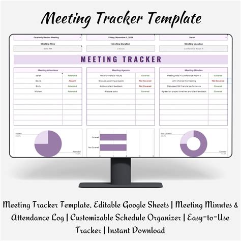 Meeting Tracker Template Editable Google Sheets Meeting Minutes