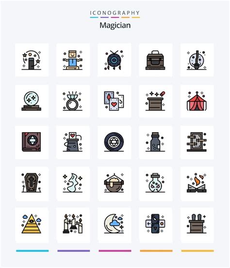 Free Vector Creative Magician Line Filled Icon Pack Such As Fly