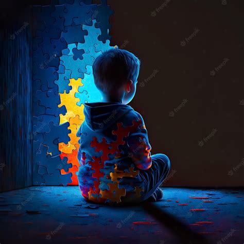 Premium Ai Image World Autism Awareness Day Little Boy Sitting Before