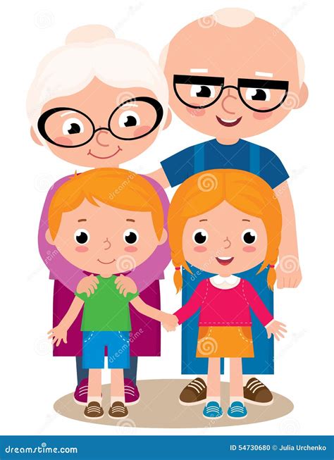 Vector Illustration Of Grandparents And Their Grandchildren Stock