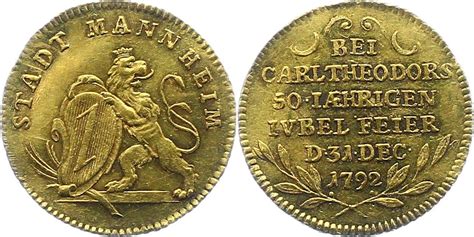 Pfalz Kurlinie Dukat Gold 1792 Karl Theodor 1742 1799 Sehr schön