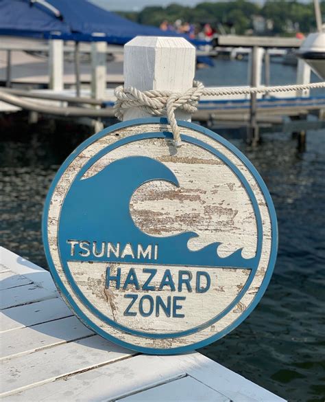 Tsunami Hazard Zone Beach Warning Sign, 3D Art on Reclaimed Wood ...