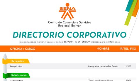 Centro De Comercio Y Servicios Sena Regional Bolívar Directorio