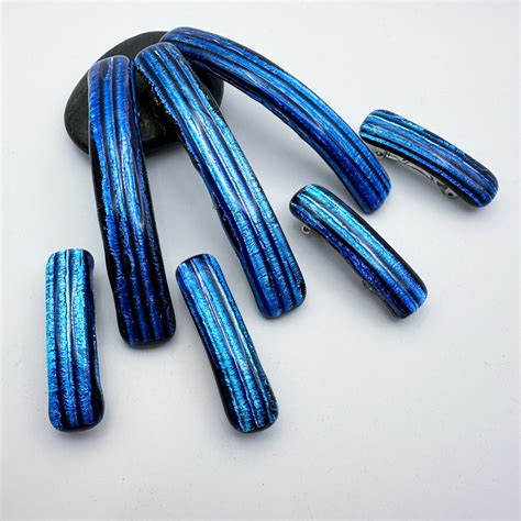 Blue Black Dichroic Striped Glass Hair Barrette Stylish Unisex Hair