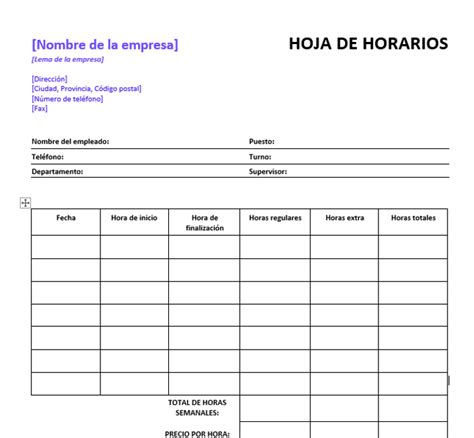 Ficha De Horas De Trabajo Plantilla En Word Herramientas Crehana