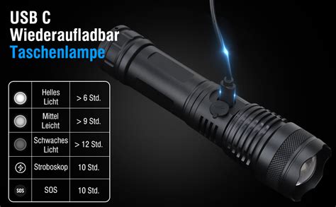 Ngokpyd N Taschenlampe Led Extrem Helle Lumen Aufladbar Usb C