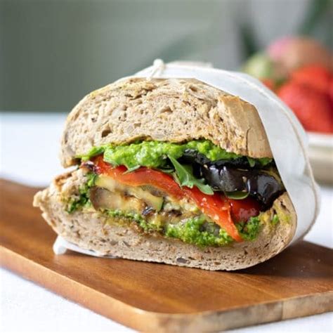 Roasted Vegetable Sandwich with Pea Pesto - Veggie Desserts