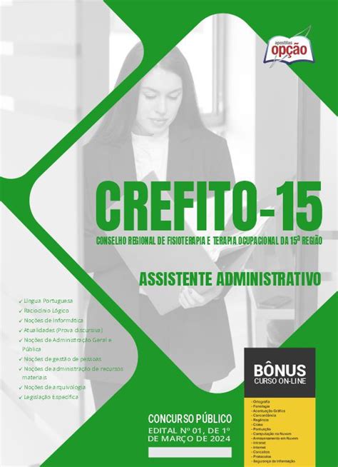 Apostila CREFITO 15 Em PDF 2024 Assistente Administrativo