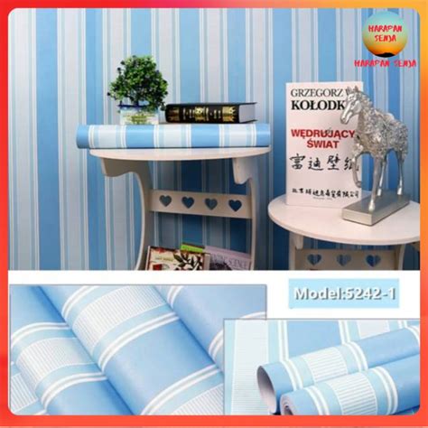 Jual Hs Wallpaper Dinding Motif Salur Garis Biru Garis 10m X 45cm