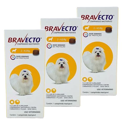 Bravecto Comprimido Cães 2 A 4 5kg Kit 3 Unid Antipulgas Msd Submarino