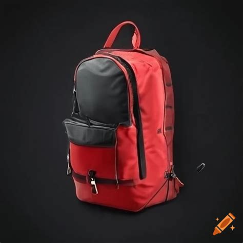 Red And Black Backpack With Multiple Compartments