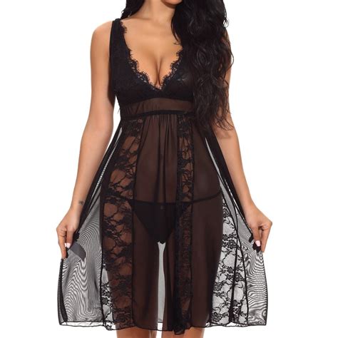 Women Sexy Lingerie Lace Robe Long Dress Babydoll Lady Sheer Nightgown Underwear EBay