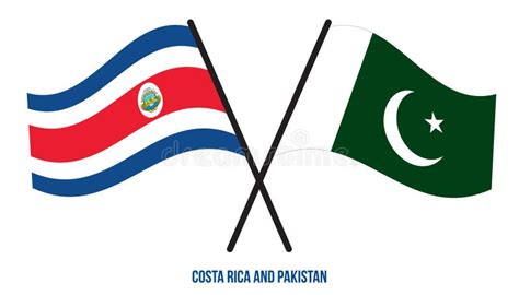 Costa Rica And Pakistan Flags Crossed And Waving Flat Style Official