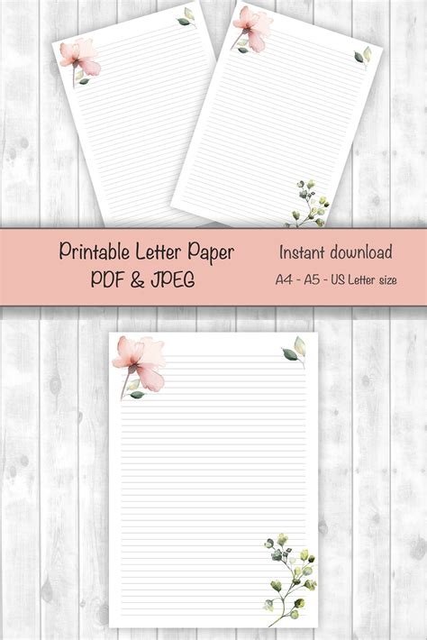 Floral Printable Letter Paper Line Sheet Floral Printable Letter