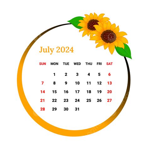 2024 Juli Monatskalender Vektor Monatskalender Kalender Juli 2024