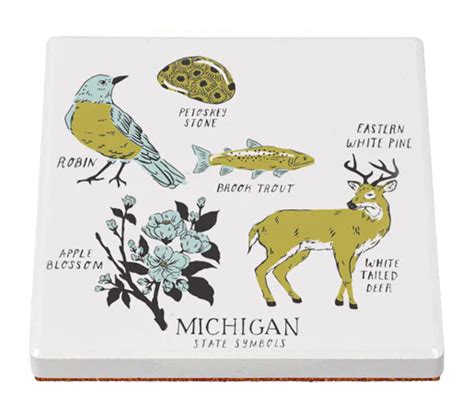 Michigan State Symbols Ceramic Coaster | Rooted