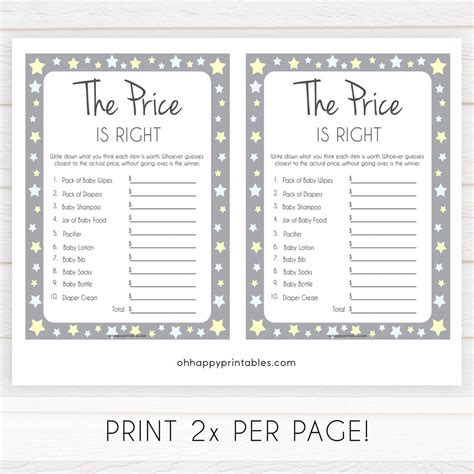 The Price Is Right Game Grey And Yellow Printable Baby Shower Games