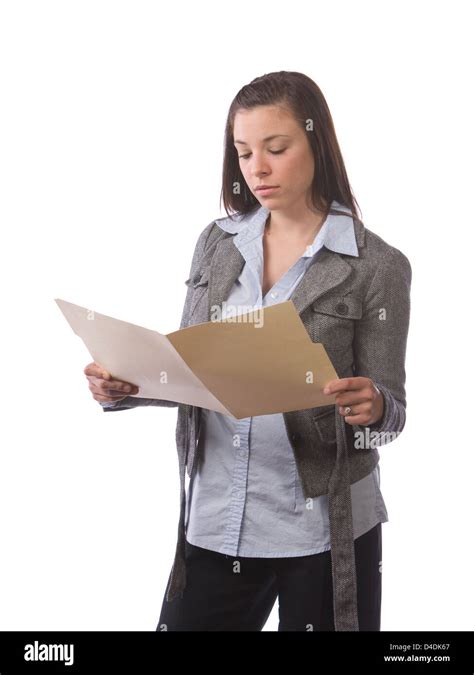 Business Woman Holding Legal Documents Isolated On White Stock Photo