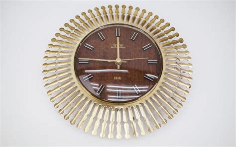 Mid Century Modern Sunburst Wall Clock By Meister Anker In Brass S