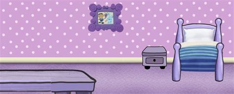 Purple Room with Bed and Dresser