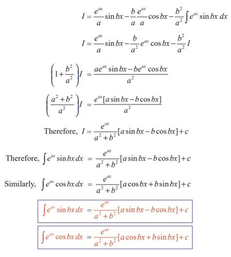 Integrals Of The Form E Powax Cos Bx And E Powax Sin Bx Equation