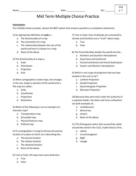 Mid Term Multiple Choice Practice