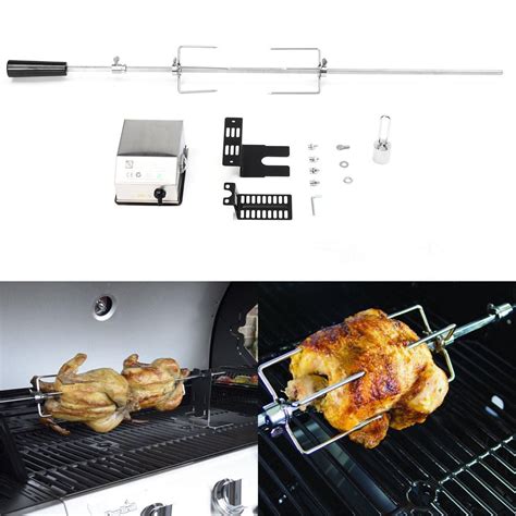 4w Stainless Steel Rotisserie Bbq Grill Roaster Spit Rod Bbq Tools Set Camping Charcoal Kits