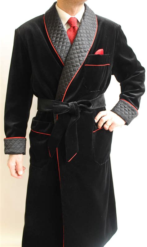 Cotton Velvet Classic Dressing Gown For Man Fully Lined In Bemberg With Quilted Satin Silk