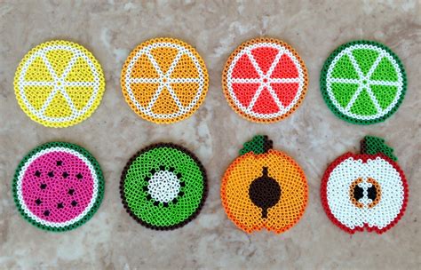 Set Of 8 Fruit Themed Perler Bead Coasters Por Jennionenote En Etsy