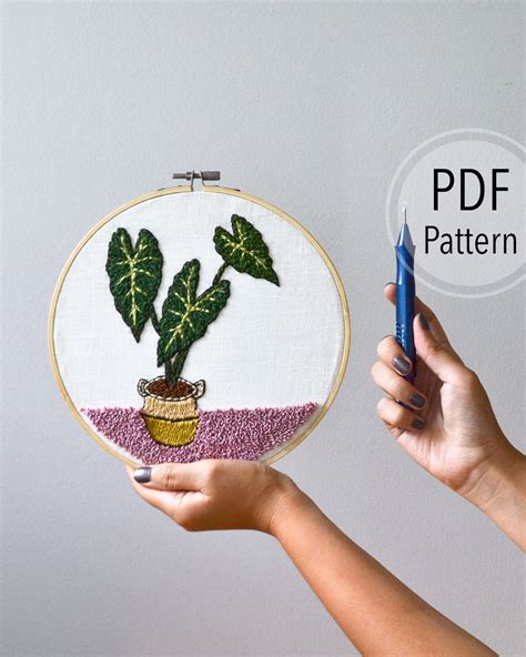 Alocasia Plant Punch Needle Embroidery Pattern Etsy