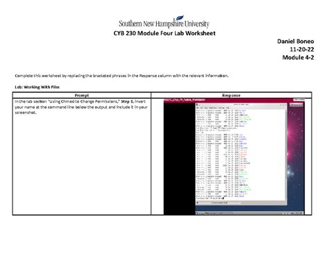 Cyb Module Lab Lab Work Cyb Module Four Lab Worksheet