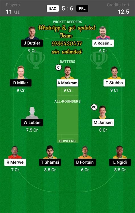 EAC Vs PRL 21th Match Dream11 Team Fantasy Prediction SA T20 League