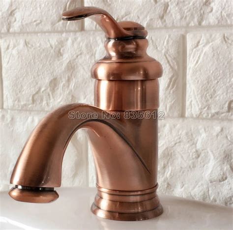 Classic Antique Red Copper Bathroom Basin Faucet Single Handle Cold And Hot Water Mixer Tap