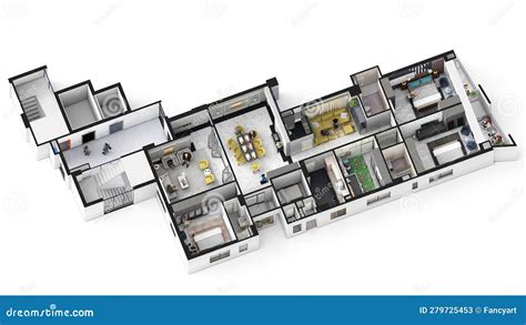 Four Bedroom Apartment Isometric Interior Design 3d Stock Illustration