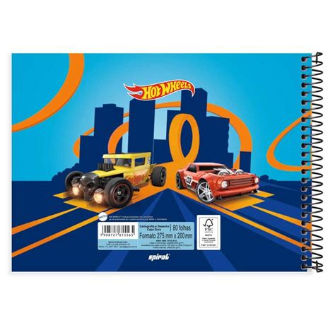 Caderno Cartografia E Desenho Capa Dura Folhas Hot Wheels Spiral Hw PT UN Loja