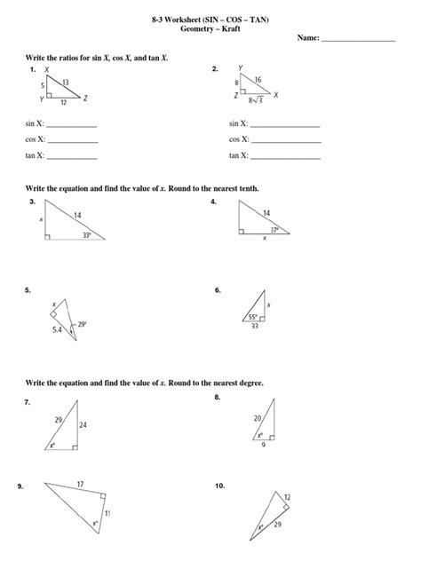 Using A Calculator Sin Cos And Tan Worksheets Worksheets Library