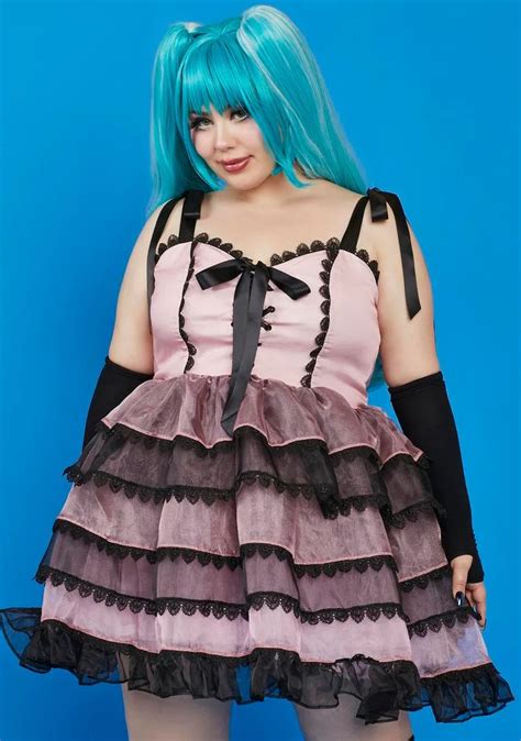 Plus Size Dolls Kill X Hatsune Miku Tulle Overlay Ruffle Babydoll Mini