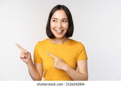 Portrait Smiling Asian Brunette Girl Yellow Stock Photo Shutterstock