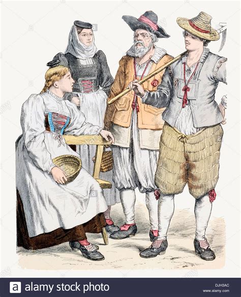 Th Century Xviii Swiss Peasants In Home And Walking Dress Stock Photo