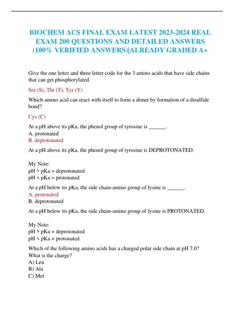 Biochem Acs Final Exam Latest Real Exam Questions And Detailed