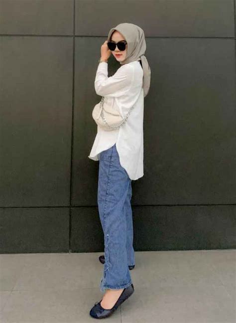 10 Ootd Simpel Kemeja Putih Dan Celana Jeans Hijab Stylish